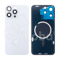 Задняя крышка для iPhone 15 Pro Max (A3106) в сборе со стеклом камеры Белый (стекло, монолит, MagSafe, логотип) - Премиум