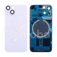 Задняя крышка для iPhone 14 (A2883) в сборе со стеклом камеры Фиолетовый (стекло, монолит, MagSafe, логотип) - Премиум