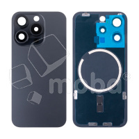 Задняя крышка для iPhone 15 Pro (A3102) в сборе со стеклом камеры Черный (стекло, монолит, MagSafe, логотип) - Премиум