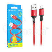 Кабель USB - Lightning Borofone BX83 (2.4A, силикон, термостойкий) Красный